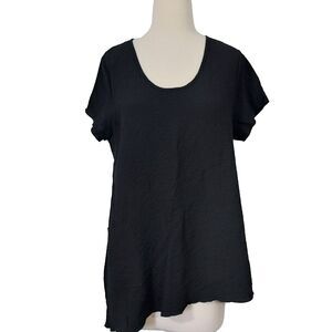 Apropos Shirt Top Crinkle Asymmetrical Hem Women Size XL Black Short Sleeve